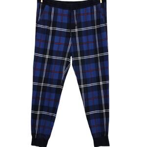 Mens J Crew Lounge Pants Size Large Slim Joggers Plaid Blue Knit Goods